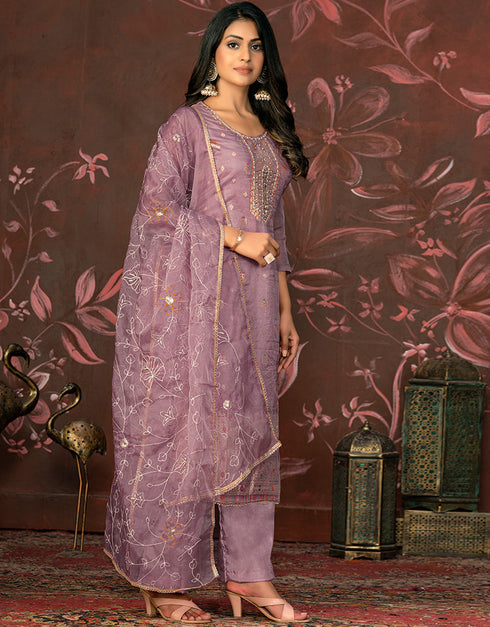 modern purple organza designer party wear heavy salwar suit collection with purple santoon 13604-acy3706 Back View
